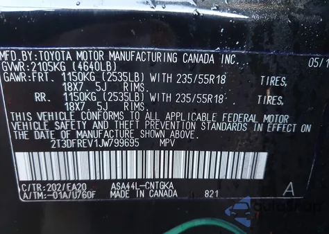 2018 Toyota Rav4 Limited из США, поврежденный, VIN 2T3DFREV1JW799695